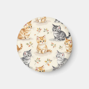 Imán Dulce Jengibre y Gatito Gris Acuarela Sin Costuras