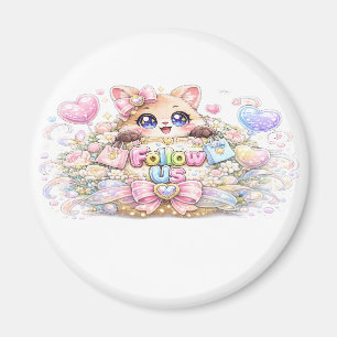Imán Dulce Kawaii Síguenos Gato Pastel Rosa Redes Socia