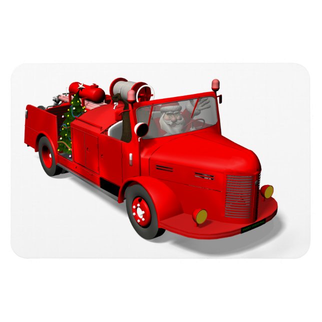 Imán Dulce Santa Claus en el motor de bomberos (Horizontal)