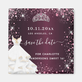 Imán Dulce vestido rosa burdeos 16 salva la fecha