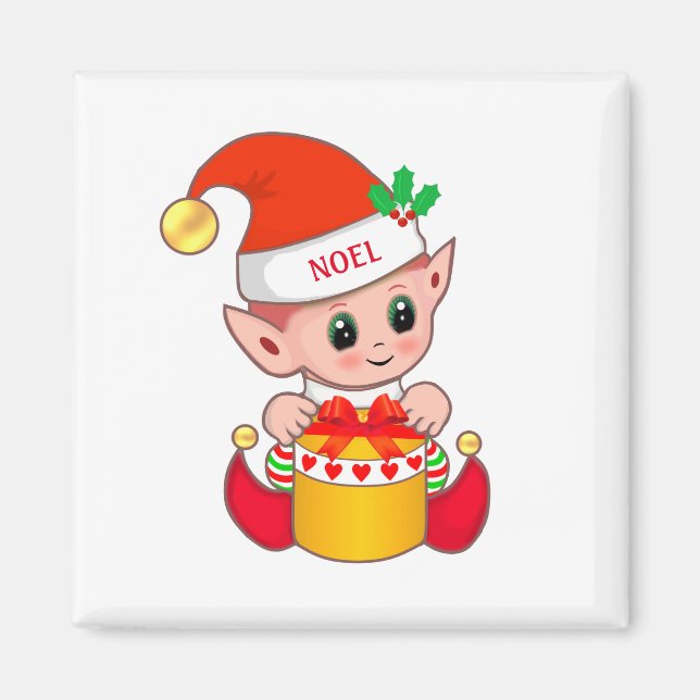 Imán Dulce y alegre elfo de Navidad (Frente)