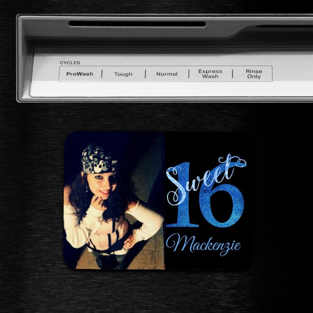 Imán Dulces 16 | Glitzy Blue Glam Typography and Photo (Subido por el creador)
