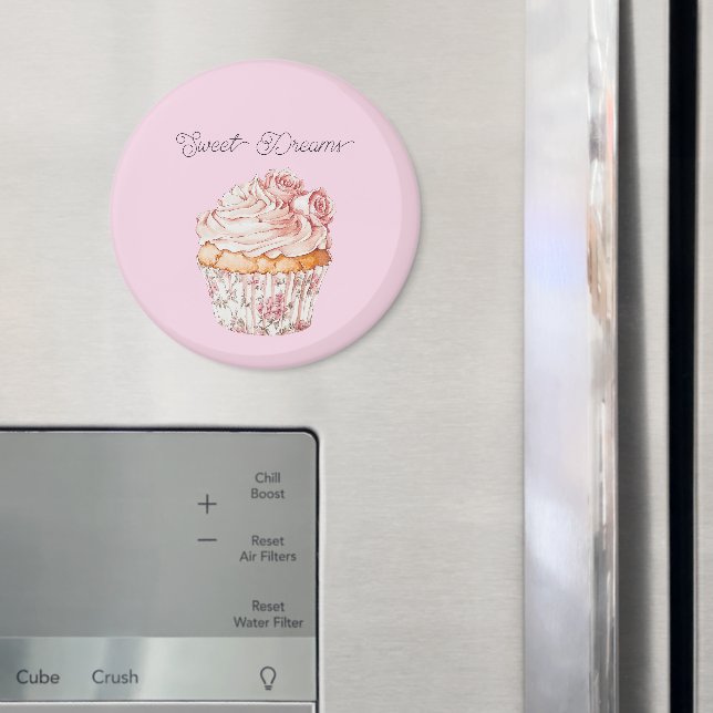 Imán Dulces Sueños Cupcake Floral Rosas Rosadas (In situ (nevera))