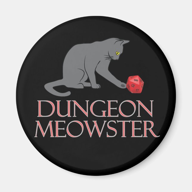 Imán Dungeon Meowster Funny RPG Cat con dados (Frente)