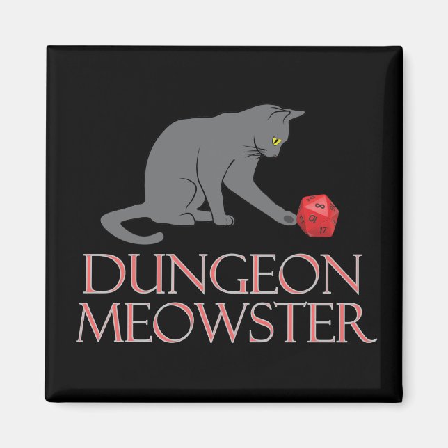 Imán Dungeon Meowster Funny RPG Cat con dados (Frente)