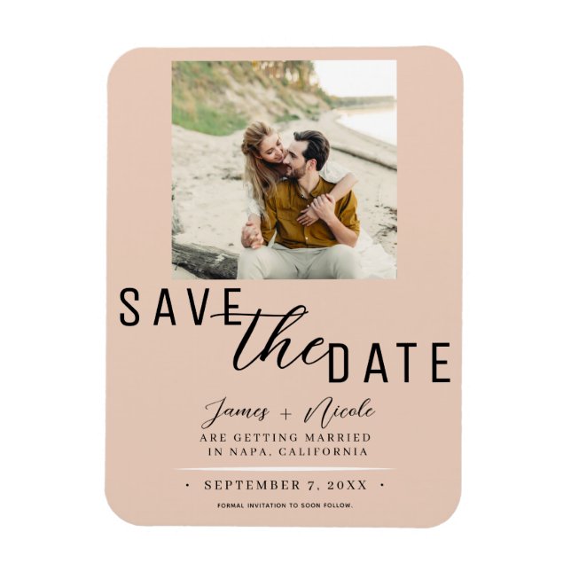 Imán Durazno Foto de Aviso de Boda (Vertical)