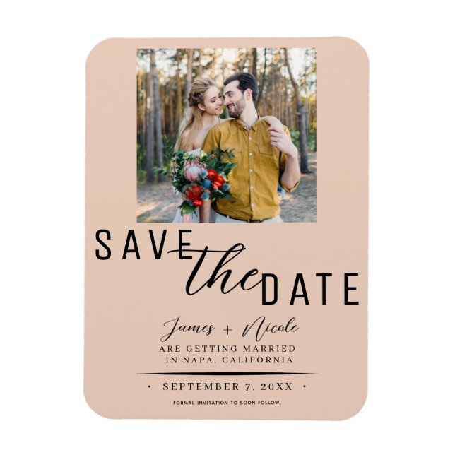 Imán Durazno Foto de Aviso de Boda (Vertical)
