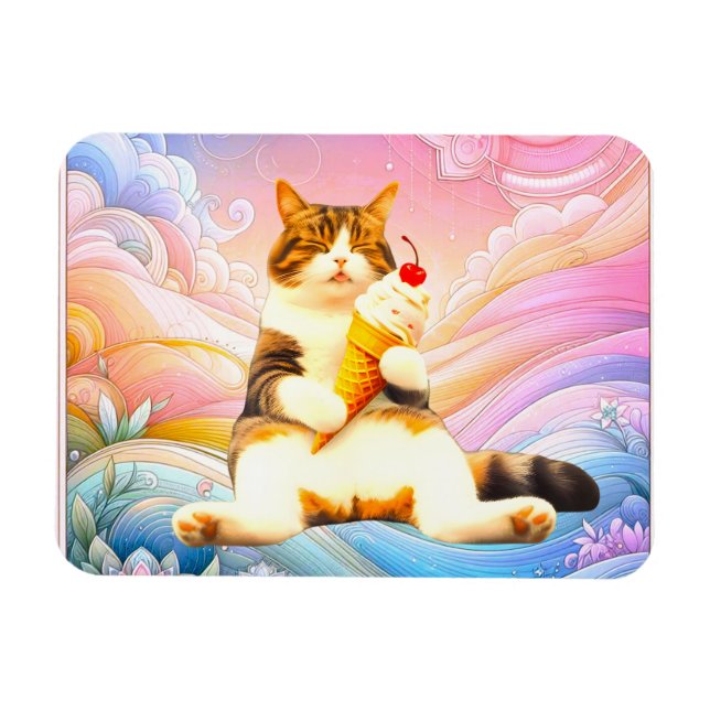 Imán Durmiendo Perfectamente – Gato Sosteniendo Cono de (Horizontal)