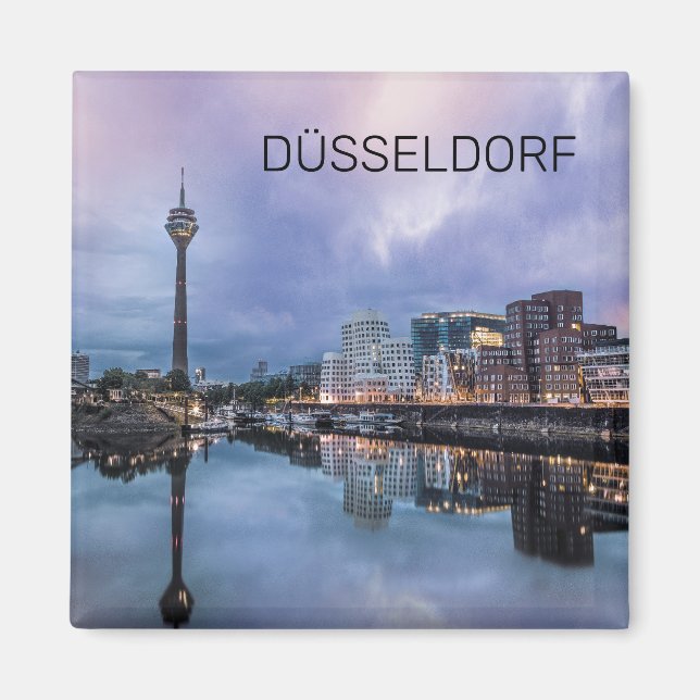 Imán Dusseldorf Skyline Alemania Holiday Sunset Souveni (Frente)