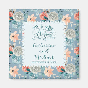 Imán Duste Blue Floral Lace Caligrafía decorativa