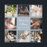 Imán Dusty Blue Boda Collage de fotos Gracias<br><div class="desc">Personalice con sus ocho fotos,  nombre y fecha especial boda favoritos para crear un collage de fotos,  memoria y regalo único. ¡Un bonito tesoro! Puede personalizar del fondo a su color favorito. Diseñado por Thisisnotme©</div>