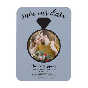 Imán Dusty Blue Boda Ring Photo Save the Date