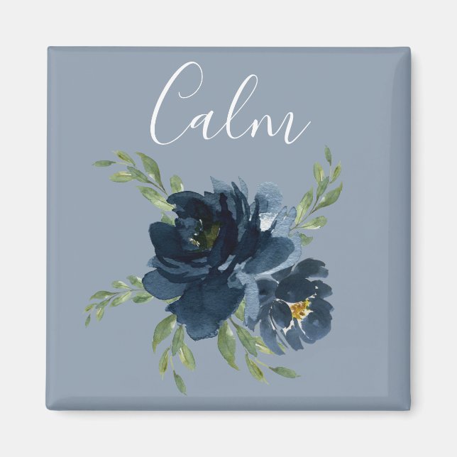 Imán Dusty Blue Calm Script Watercolor Moderno Elegante (Frente)