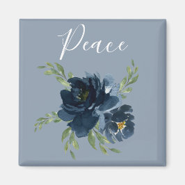 Imán Dusty Blue Peace Script Watercolor Moderno Elegant