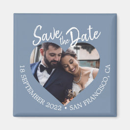 Imán Dusty Blue Photo Modern Script Save the Date