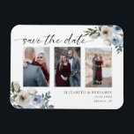 Imán Dusty Blue Photo Wedding Salven la fecha elegante<br><div class="desc">Elegante polvoriento azul floral foto boda guardar la tarjeta magnética de fecha</div>