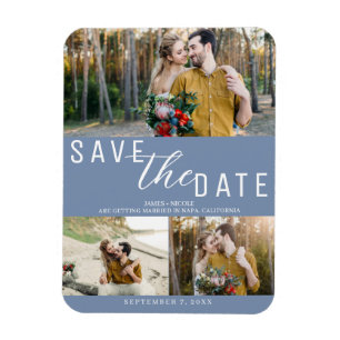 Imán Dusty Blue Save the Date Boda 3 Fotos