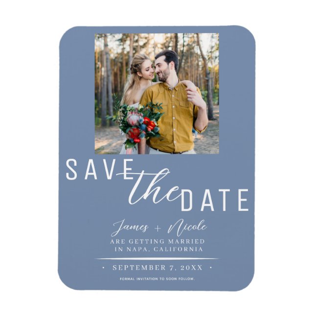 Imán Dusty Blue Save the Date Photo Boda (Vertical)
