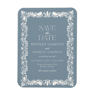 Imán Dusty Blue Talavera Tile Fiesta Guardar la fecha
