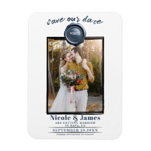 Imán Dusty Blue Wax Seal Photo Wedding Save the Date