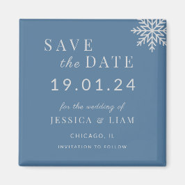 Imán Dusty Blue Winter Wedding Save the Date