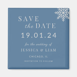 Imán Dusty Blue Winter Wedding Save the Date