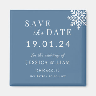 Imán Dusty Blue Winter Wedding Save the Date
