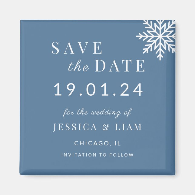 Imán Dusty Blue Winter Wedding Save the Date (Frente)