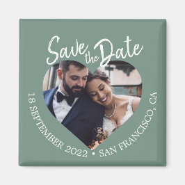 Imán Dusty Green Photo Modern Script Save the Date