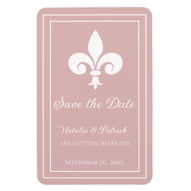 Imán Dusty Rose Fleur de Lis Save the Date Magnet (Vertical)