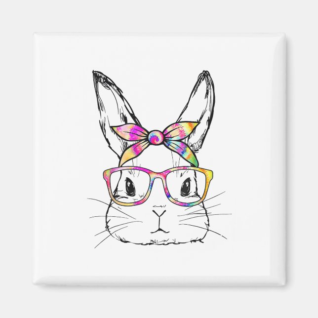 Imán Dy Cute Bunny Face Tie Dye Gles Easter Day (Frente)