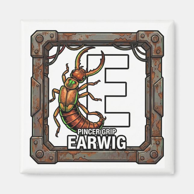 Imán E is for Earwig – GTA Style ABC Learning Magnet (Frente)