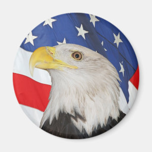 Imán Eagle calvo patriótico y bandera americana