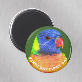 Imán Earth Day Every Day Rainbow Lorikeet Parrot Photo
