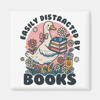 Imán Easily Distracted by Books Cute Goose Bookworm