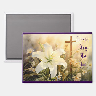 Imán  Easter Cross With Lilies Magnet