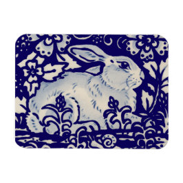 Imán Easter Rabbit Artistic Bunny Blue White Floral