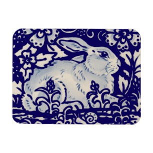 Imán Easter Rabbit Artistic Bunny Blue White Floral