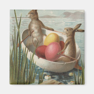 Imán EasterBunnies en un barco con los huevos