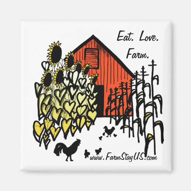 Imán Eat Love Farm Barnyard Scene Magnet (Frente)