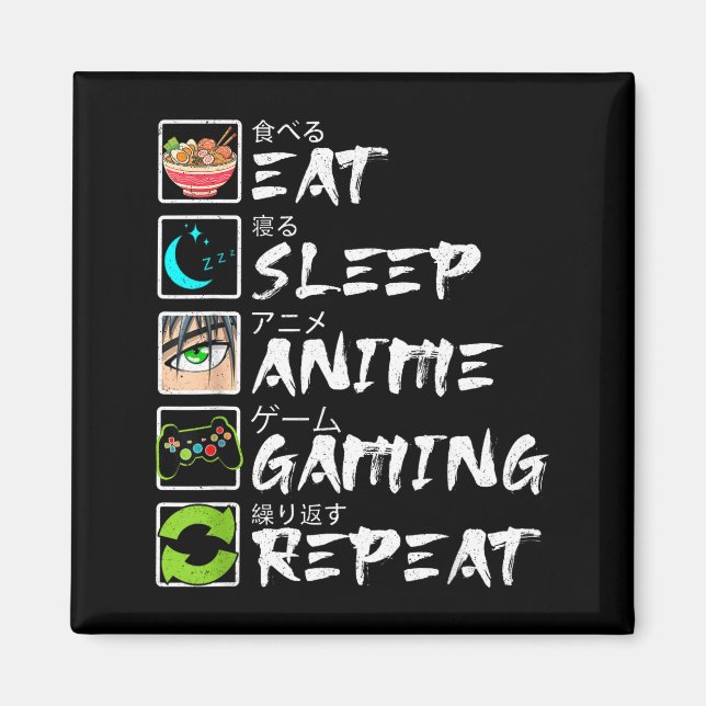 Imán Eat Sleep Anime Gaming Repeat Gamer Men Teen Boy A (Frente)