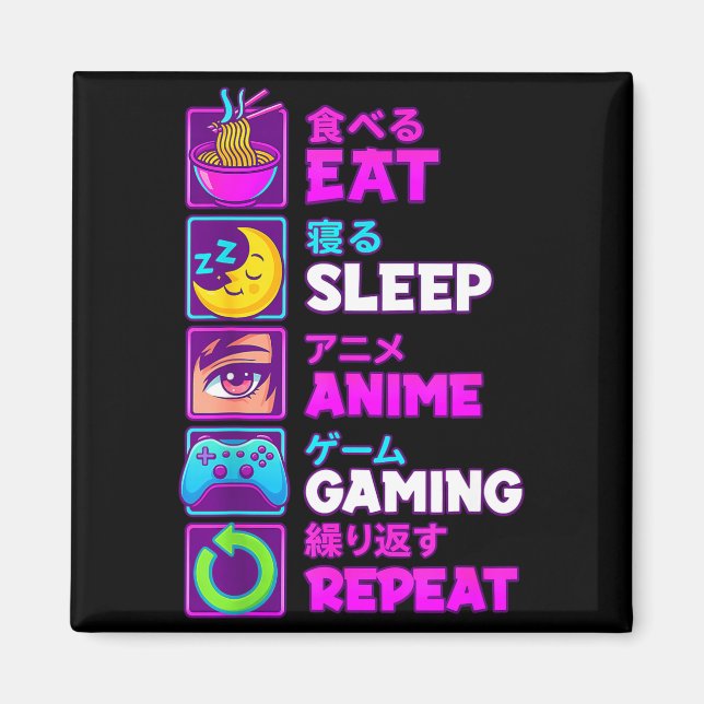 Imán Eat Sleep Anime Gaming Repeat Kawaii Otaku Anime M (Frente)
