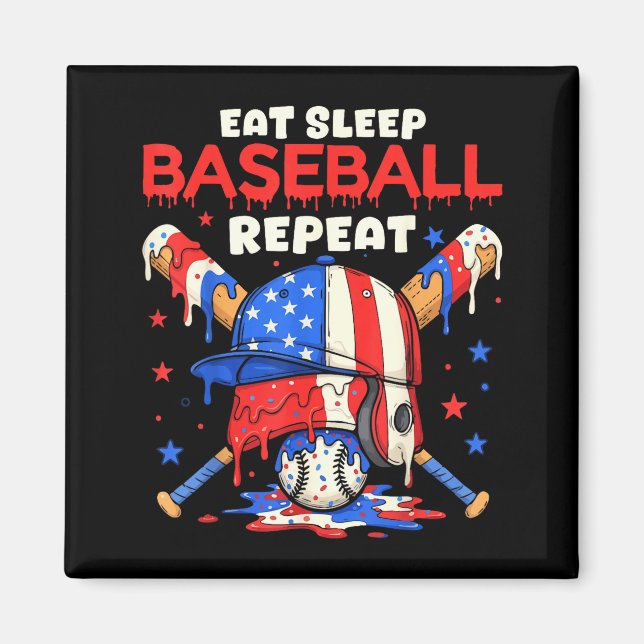 Imán Eat Sleep Baseball Repeat Funny Ice Cream Drip Cro (Frente)