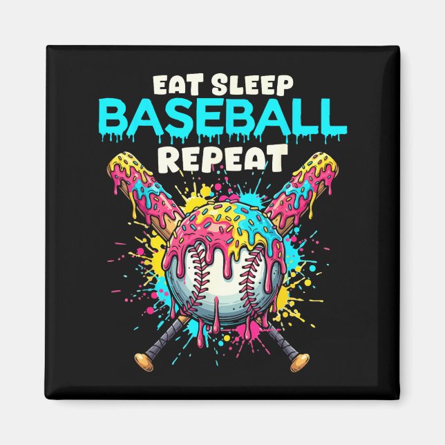 Imán Eat Sleep Baseball Repeat Funny Ice Cream Drip Cro (Frente)