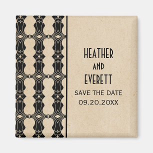 Imán Ebony Art Deco Border Save the Date Magnet