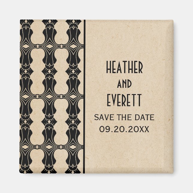 Imán Ebony Art Deco Border Save the Date Magnet (Frente)