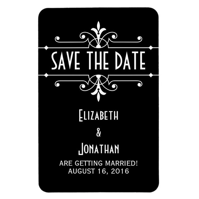 Imán Ebony Fancy Ornamental Save the Date Magnet (Vertical)