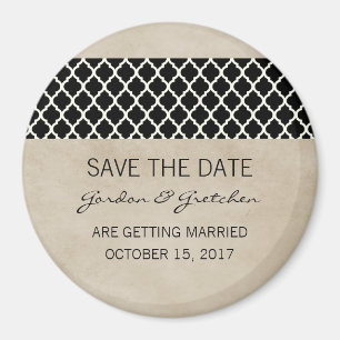 Imán Ebony Rustic Quatrefoil Save the Date Magnet