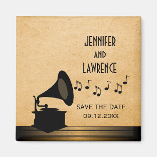 Imán Ebony Vintage Gramophone Save the Date Magnet