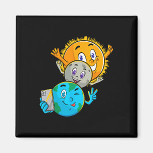 Imán Eclipse 2024 Funny Earth Sun Moon Selfie Space Kid